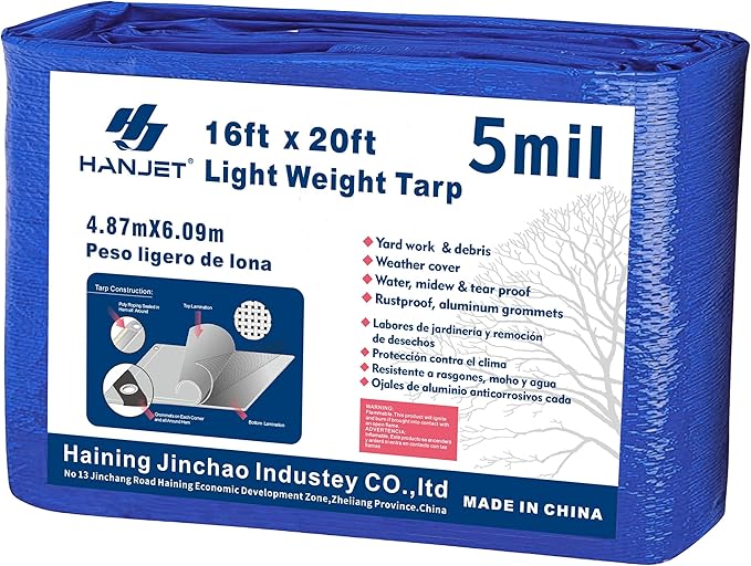 Waterproof Tarp Outdoor 16 x 20 Feet 5 Mil Reinforced Tarpaulins with Metal Grommets Blue…