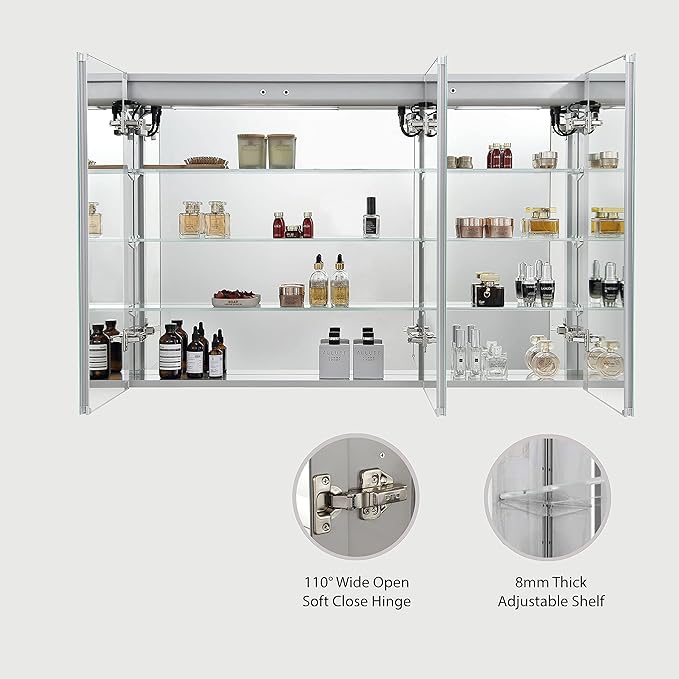 Blossom 48 Inch LED Medicine Cabinet with Mirror Lights, LED Lighted Bathroom Medicine Cabinet - Recessed or Surface Mount with Built-in Defogger, 3 Color Dimmer - Makeup Mirror