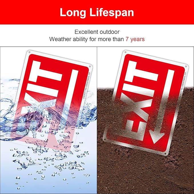 2 Pack Exit Signs with Left Arrow, 10x7 Inches Rust Free 0.40 Aluminum Metal Exit Sign, UV Protected, Durable, Weatherproof, Easy to Install, Indoor/Outdoor Use