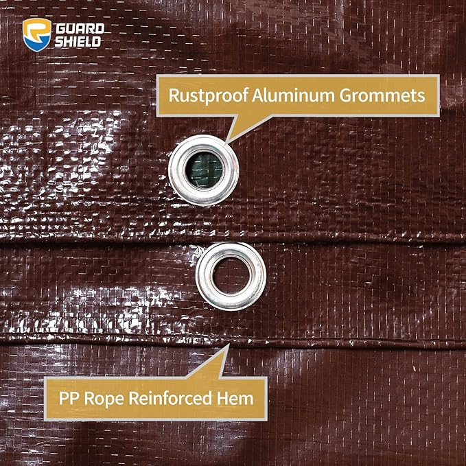GUARD SHIELD Brown/Green Tarp 30x30 Feet Medium Duty Outdoor Waterproof Multi Purpose Poly Tarps Cover 7mil
