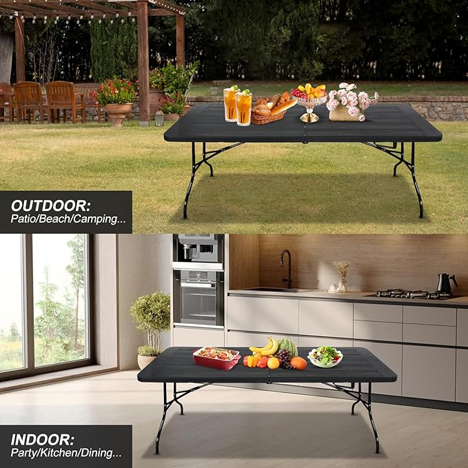 Folding Table, 4FT/6 FT Foldable Table with Carrying Handle, Steel Legs Heavy Duty Portable Utility Table for Party, Dining, Wedding, Events, Picnic Indoor, Outdoor, Camping