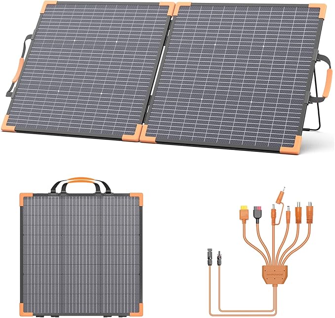 100 Watt Bifacial Portable Solar Panel for Power Station, 20V Foldable Solar Charger with IP68 Waterproof, 23.5% High Efficiency with 2 Reinforced Kickstands for Camping RV Off-Grid Blackouts