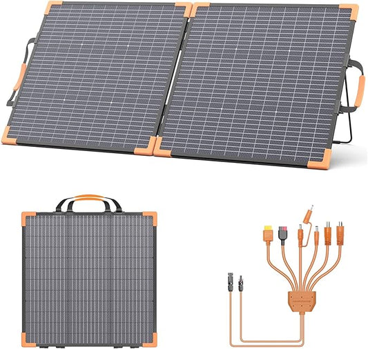 100 Watt Bifacial Portable Solar Panel for Power Station, 20V Foldable Solar Charger with IP68 Waterproof, 23.5% High Efficiency with 2 Reinforced Kickstands for Camping RV Off-Grid Blackouts