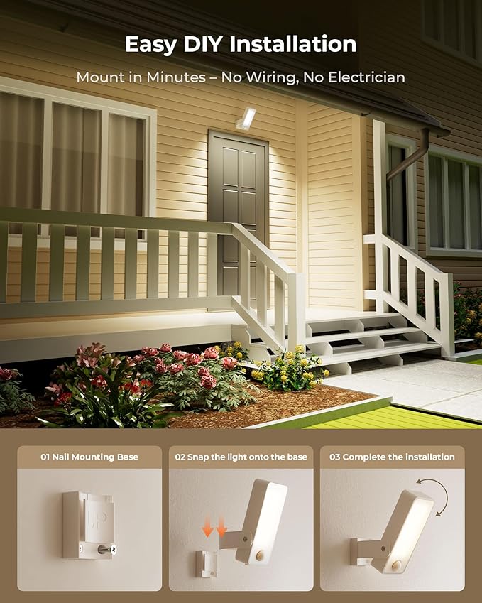 Motion Sensor Outdoor Light, 10000mAh Rechargeable 600 Lumen Battery Operated Outdoor Light with 3 Modes, 3 Color Temperatures, Waterproof Outdoor Security Lights for House, Fences, Patio