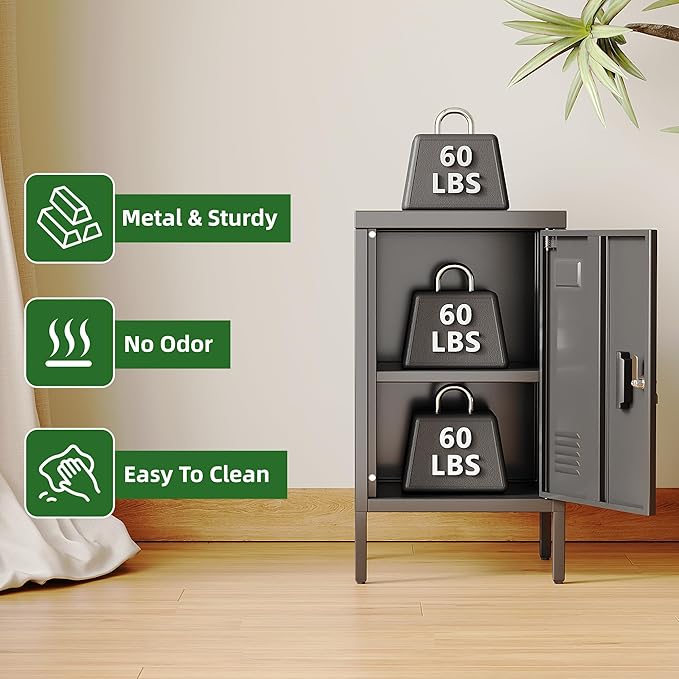 Aobabo 24.4" H Metal Locker Storage Cabinet with Lock,1 Doors Storage Cabinet with Adjustable Leveling Foot and Adjustable Shelves, Lockers for Home, Office, Assembly Required, Black
