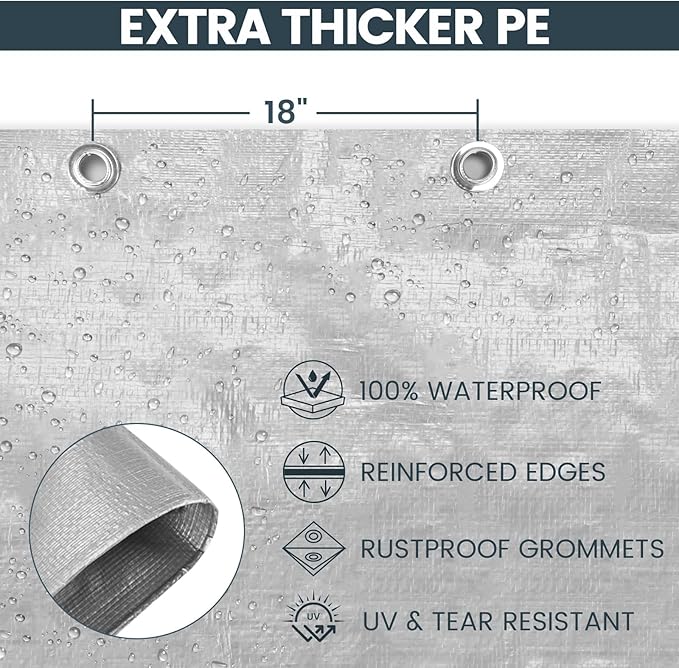 TICONN Heavy Duty Tarp Cover, Extra Thick Tarps Waterproof Tear and Rip Proof UV Resistant Tarpaulin with Reinforced Grommets and Edges (10 Mil, 8'x10')