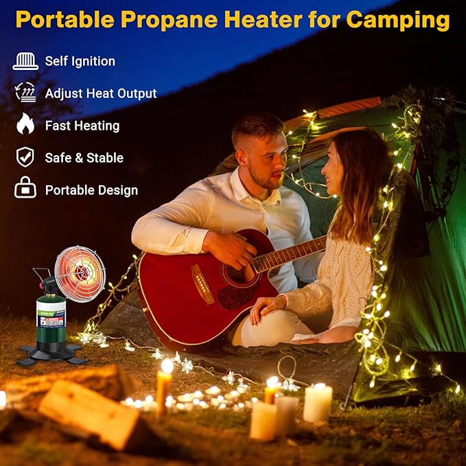 Portable Propane Heater,9200BTU Outdoor Patio Heater with Self Ignition and Gas Cylinder Holder for Tent, Camping, Winter Fishing, Garage,Hiking(Fuel Cylinder not included)
