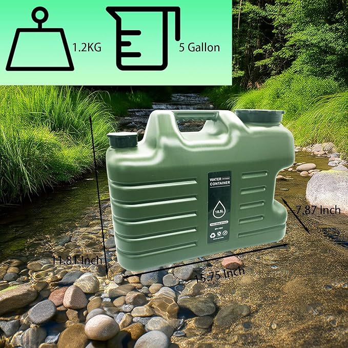 5 Gallon Water Jug Camping Water Container Large Military Green Water Tank,BPA Free Portable No Leakage Water Storage with Spigot Emergency Overlanding Gear for Outdoors Camping Hiking