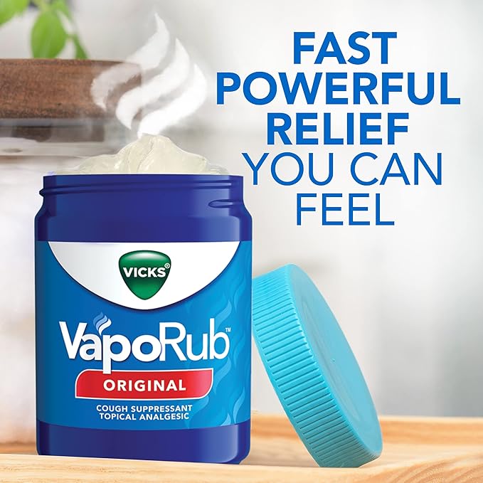Vicks VapoRub, Original, Cough Suppressant, Topical Chest Rub & Analgesic Ointment, Medicated Vicks Vapors, Relief from Cough Due to Cold, Aches & Pains, 1.76oz each (pack of 3)