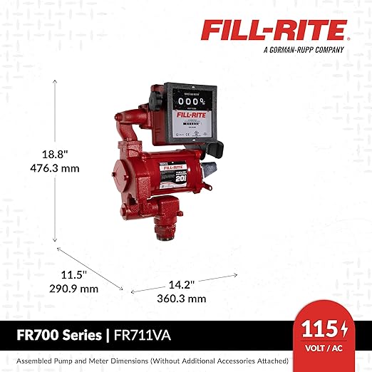 Fill-Rite FR711VA 115V 20 GPM Fuel Transfer Pump with Mechanical Gallon Meter Package - Heavy-Duty Electric Pump with High Flow Rate and Durable Construction