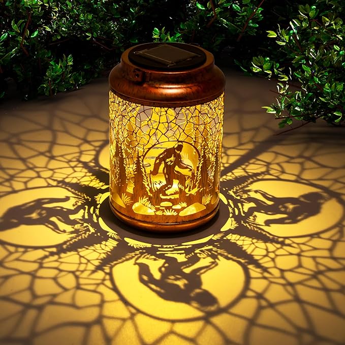 YISITEONE Bigfoot Outdoor Solar Lanterns, Garden Waterproof Metal Hanging Decor Lights for Patio Yard Pathway Lawn Front Porch, Big Foot Sasquatch Birthday Gardening Gifts for Men Women Mom Grandma
