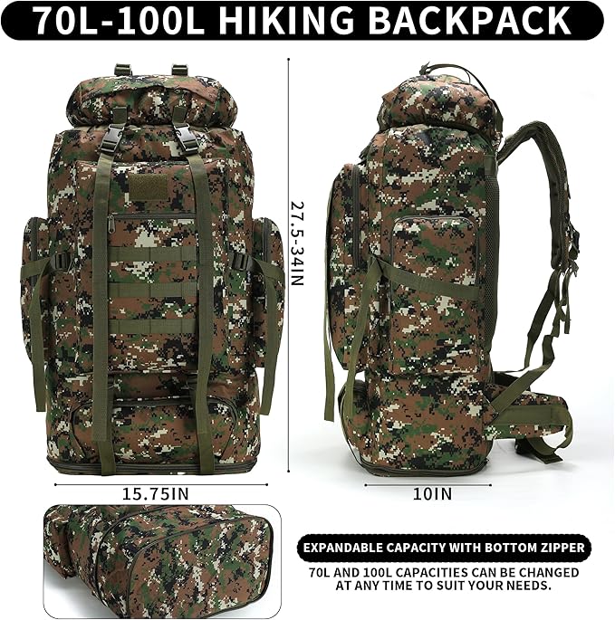 Hiking Backpack for Men 70L/100L Camping Backpack Military Rucksack Molle 3 Days Assault Pack for Climbing
