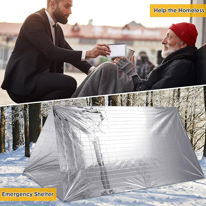 100 Pcs Emergency Blankets for Survival 83 x 55 Emergency Foil Thermal Reflective Space Blanket Bulk Waterproof Individually Wrap Survival for Car Camping Outdoor Homeless(Silver)