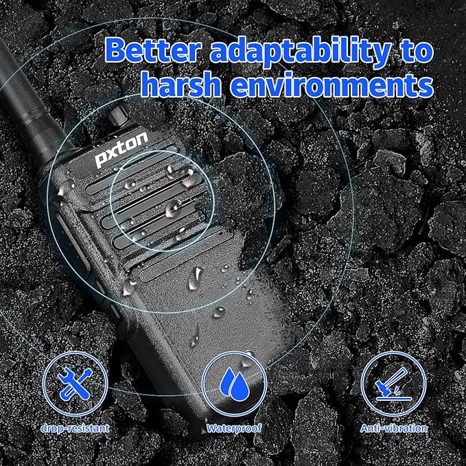 pxton Waterproof walkie talkies Long Range for Adults, Work,and Outdoor with earpieces and Fast Charger Dock，Handheld Two Way Radio Rechargeable NOAA walkie Talkie (6 Pack)