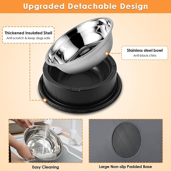 Heated Water Bowl for Dog Cat with Thermostatic Control, 55W 80oz Removable Stainless Steel Heated Dog Pet Bowl with Anti Chew Cord