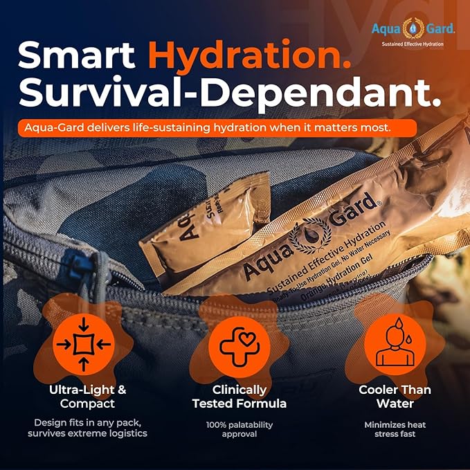 Aqua-Gard Emergency Water Gel - Survival Water Pouches for Disaster Relief | 200% More Effective Hydration | Emergency Water Pouches for Water Emergency Kit Supply for Extreme Conditions (25 Pack)