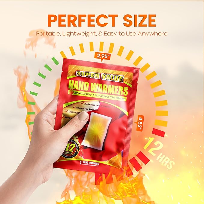 Hand Warmers Disposable 10/30/55/90/175/125/240/375/500/700Pcs, Long-Lasting Up to 12 Hours for Warm Body, Safe Portable Hand Warmers for Hand & Foot, Heater for Camping, Fishing, Winter