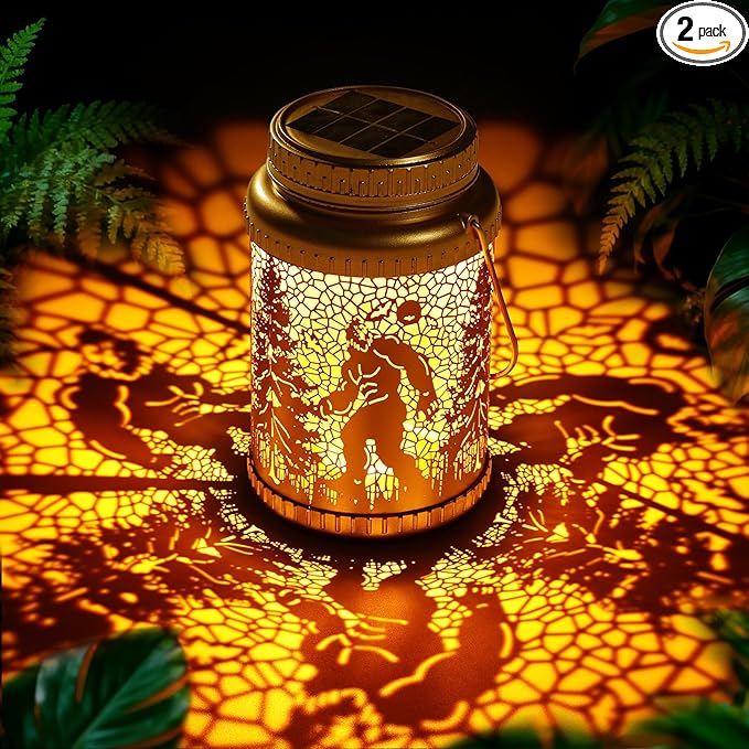 Cooo 2 Pack Solar Lanterns Outdoor Waterproof Bigfoot Sasquatch Christmas Trees Solar Pathway Lights Landscape Path Christmas Gifts for Women Mom Grandma for Outdoor Table Lamps Garden Yard Decor-Gold