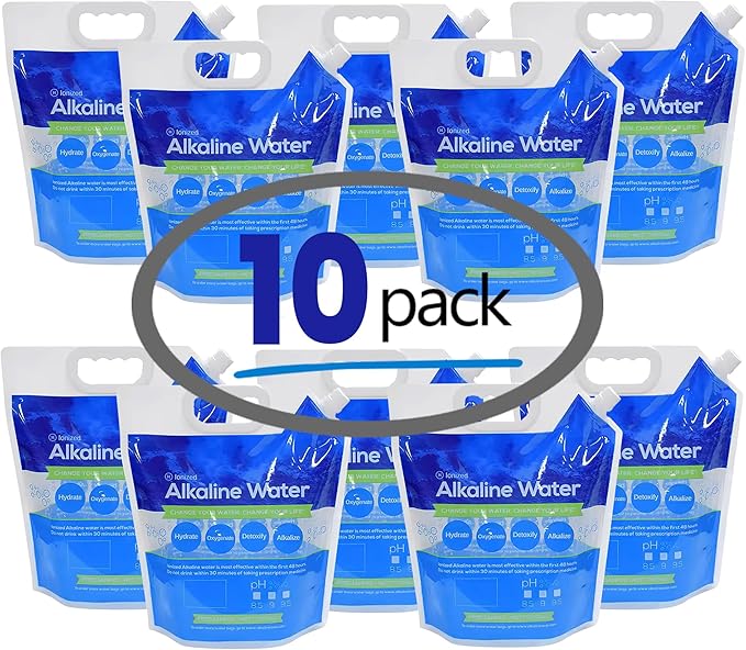 Foldable Water Carry Bags 1.3 Gallon / 5L | Pour Your Alkaline Water into AlkaFRESH +PH | Food Grade BPA Free No-Leak Plastic Container Collapsible Bag | Emergency Storage Jug, Freezable (10 PAK)