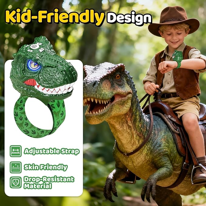 Vvinca Walkie Talkies for Kids 2 Pack - Dinosaur Toys for Boys Age 3-5 5-7 8-12 T-Rex Adjustable Wrist Strap Long Range Clear Sound Outdoor Camping Gears Christmas Birthday Gifts Stocking Stuffers