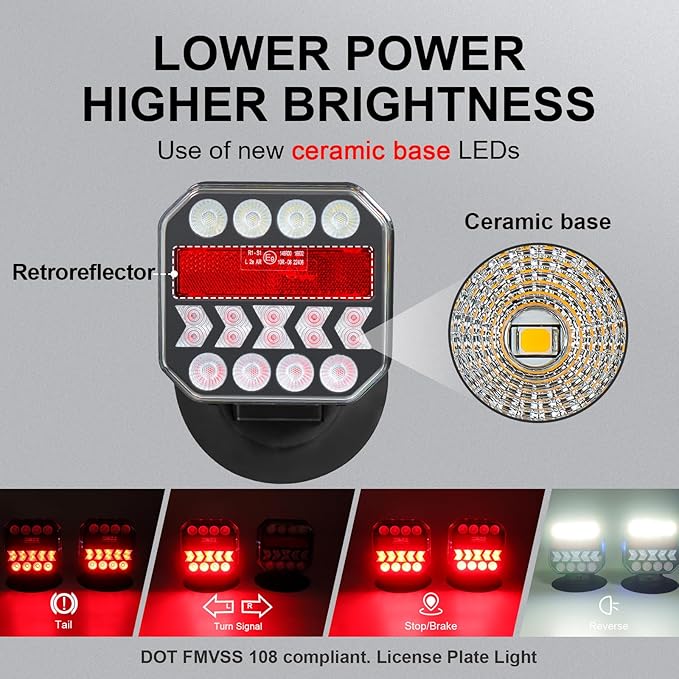 Agrieyes USB-C Wireless Trailer Lights, Adjustable Magnetic Tow Light with Retroreflectors, Rechargeable Towing Light Kit Reverse for Trucks, Boat, RV, Vehicle, Caravan