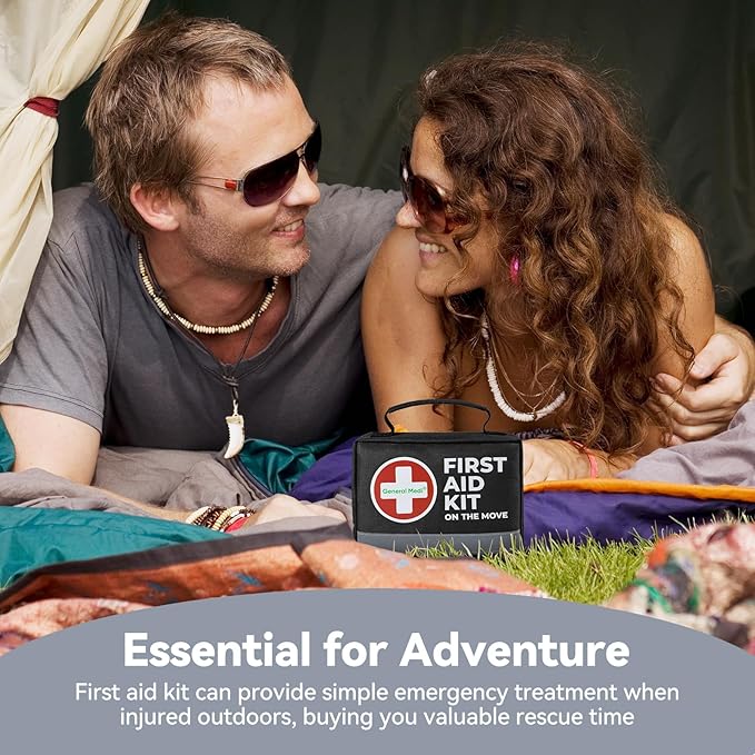 General Medi First Aid Kit - 150 Pieces Small Compact First Aid Kit Bag - Includes Instant Cold Pack, Emergency Blanket for Travel, Home, Office, Vehicle, Camping