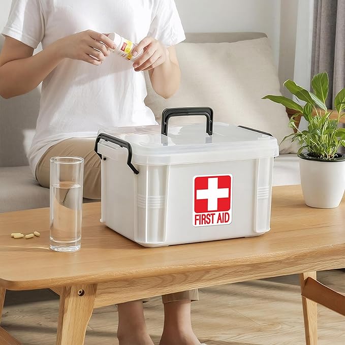 3PCS First Aid Sign Sticker for Home，Self-Adhesive Waterproof First Aid Decals for First Aid Boxes, Emergency First Aid Kit Supplies for Car, Office or Business 5.5''X4.3''
