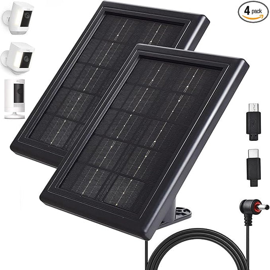 Ring Camera Solar Panel Charger, 5V 3.5W Solar Charger Compatible with Ring Stick Up Cam Battery Outdoor Wireless Surveillance Camera, 16.4ft Cable (Black, 2 Pack)