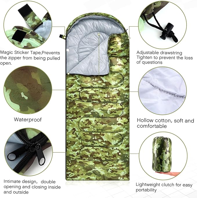Tranqun 10 Pcs Sleeping Bags Bulk for Adults Sleeping Bag Liner Cold Weather 4 Seasons Camping Gear Equipment Lightweight Waterproof for Homeless Charity Hiking Travel, 5 Color