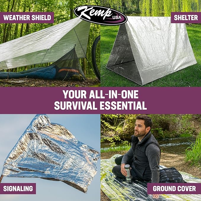 Kemp USA Emergency Mylar Blanket - Pack of 25, Lightweight Multipurpose First Aid Blanket, Used by US Customs & Border Patrol for Survival Gear and Supplies, Ideal for Bug Out Bag & Emergency Kit