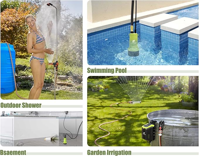 FLUENTPOWER Cordless Submersible Water Transfer Pump, 530GPH 2Bar, Portable Sump Pump, Compatible with DEWALT 20V MAX Battery (Not Included)