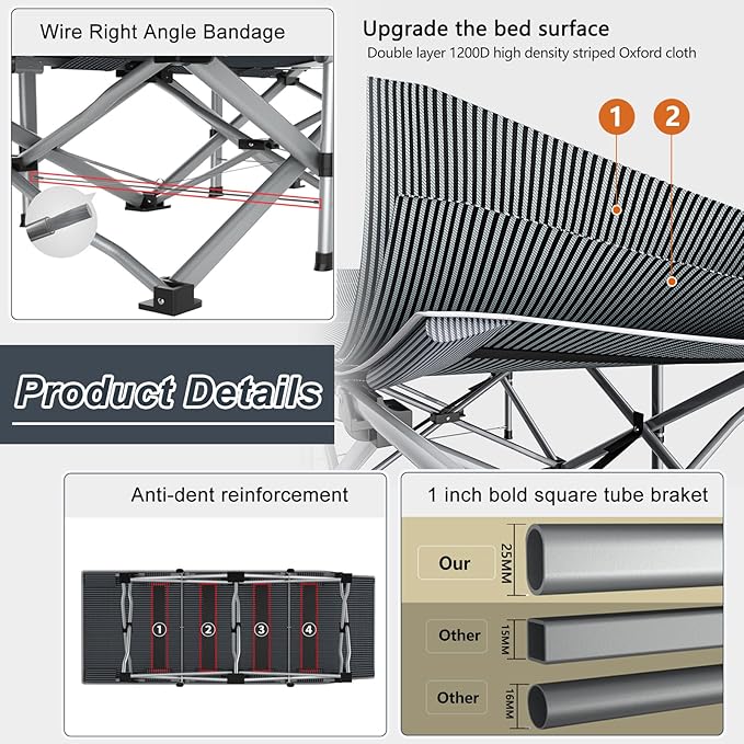 ABORON Heavy-Duty Folding Guest Bed for Adults, 500lb Capacity, Portable Extra Cot with 1253D Double Layer, Ideal for Indoor Guest Stays & Temporary Home Use