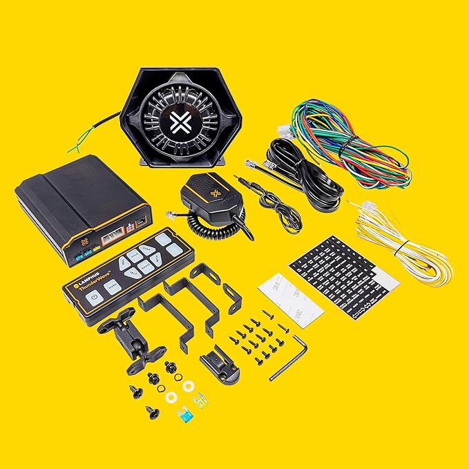 LAMPHUS ThunderWave 100W Emergency Police Siren Speaker Kit [Remote Control][2x15A Aux Light Switch][Hands-Free Air Horn][Radio Broadcast] 12V Warning PA System for Emergency Vehicle Pickup Truck UTV
