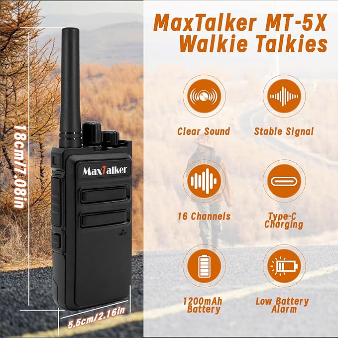 MT-5X Walkie Talkies Long Range for Adults, FRS Radios Walkie Talkie with Conduit Earpiece, Walkie Talkies Rechargeable Type-C Charging Battery, Two Way Radio for Hiking, School（10 Pack）