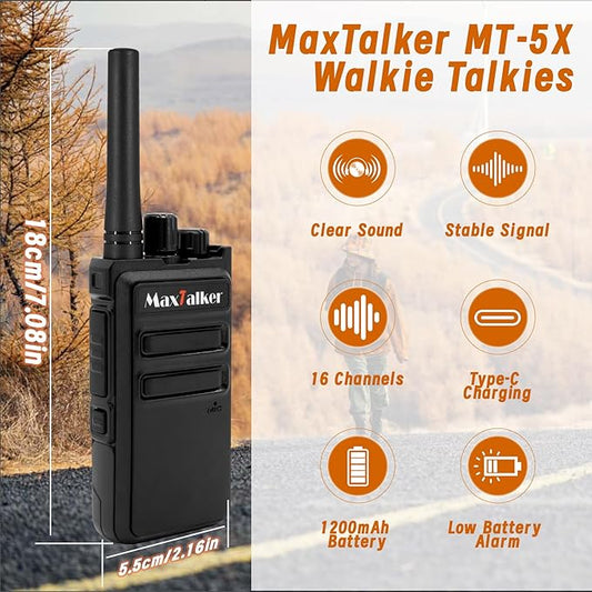 MT-5X Walkie Talkies Long Range for Adults, FRS Radios Walkie Talkie with Conduit Earpiece, Walkie Talkies Rechargeable Type-C Charging Battery, Two Way Radio for Hiking, School（10 Pack）