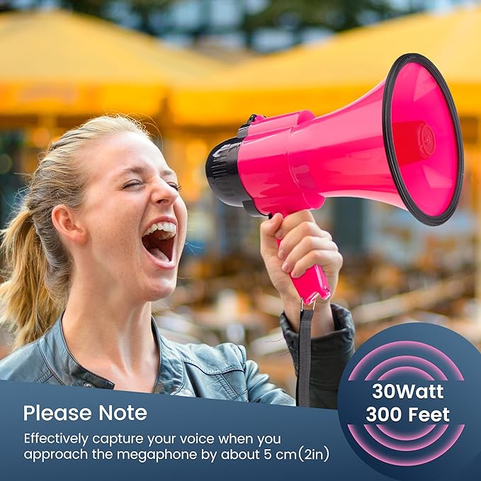 30 Watt Power Portable Megaphone Bullhorn Speaker Voice, Siren/Alarm and 240S Recording with Volume Control and Strap