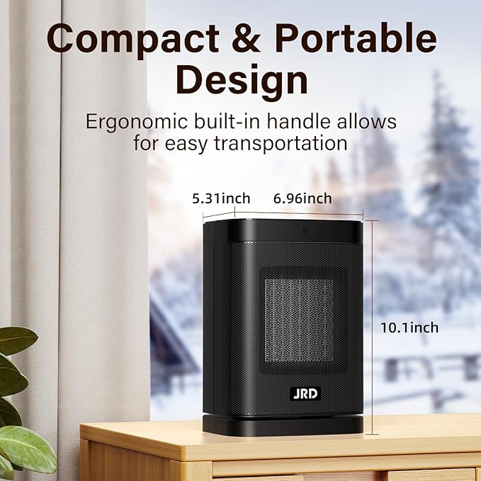 1500W PTC Space Heater Indoor with 80°Oscillation, Thermostat, 12h Timer, Fast Heat, Eco Mode, Remote, Small Quiet Safe Room Electric Heater, Portable Desk Heat for Office Bedroom Home