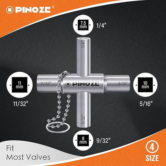 4 Way Sillcock Water Key, 1/4", 9/32", 5/16", 11/32", 2-Pack Steel Multi-Function Utility Key with Keychain for Sillcocks Faucets Valves Spigots