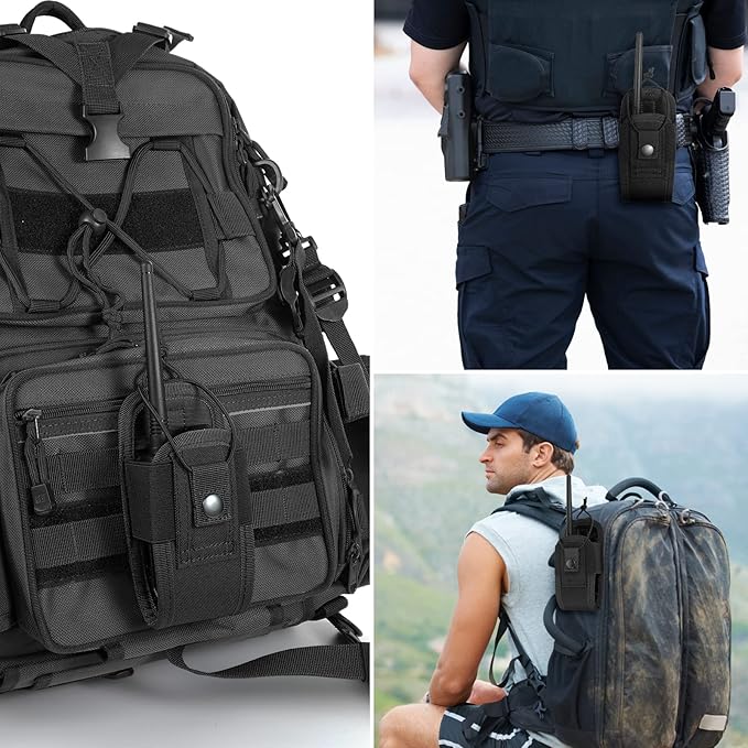 Tactical Radio Holder Radio Holster Molle Radio Pouch Universal Radio Case Military Heavy Duty Radio Bag for Police Firefighter Two Ways Walkie Talkies Vest (Black-small)