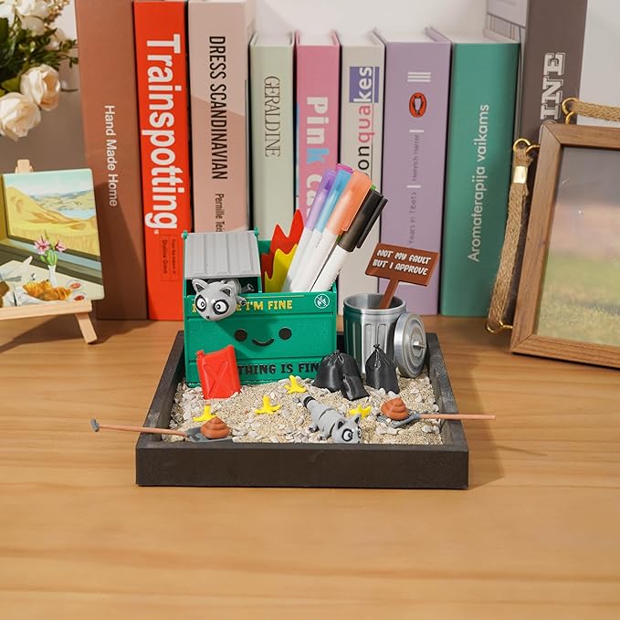 Tian Zhun Dumpster Fire Zen Garden for Desk Mini Zen Garden Gag Gifts Funny Sand Tray Therapy Kit White Elephant Gifts Sand Included