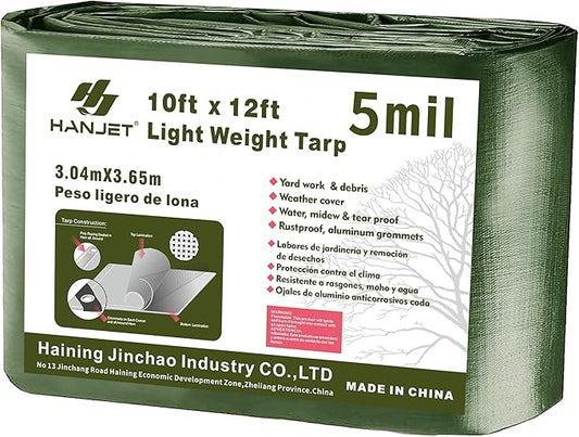 Multi Purpose Waterproof Tarp 10 x 12 Feet 5 Mil Thick Material, Waterproof, for Tarpaulin Canopy Tent, Boat, RV or Pool Cover Army Green…