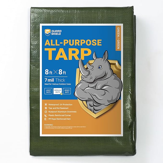 GUARD SHIELD Green Tarp Waterproof 8x8 Feet Medium Duty All Purpose Poly Tarps Cover 7mil