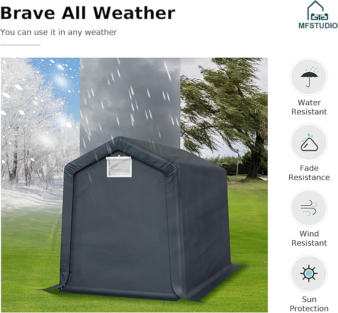 MFSTUDIO 6x10 Storage Sheds, Outdoor Shades Portable Storage Shelter Garage with Rolled up Zipper Doors, Heavy Duty Garages Carport Tent for Motorcycle, Bicycles and Outdoor Tools