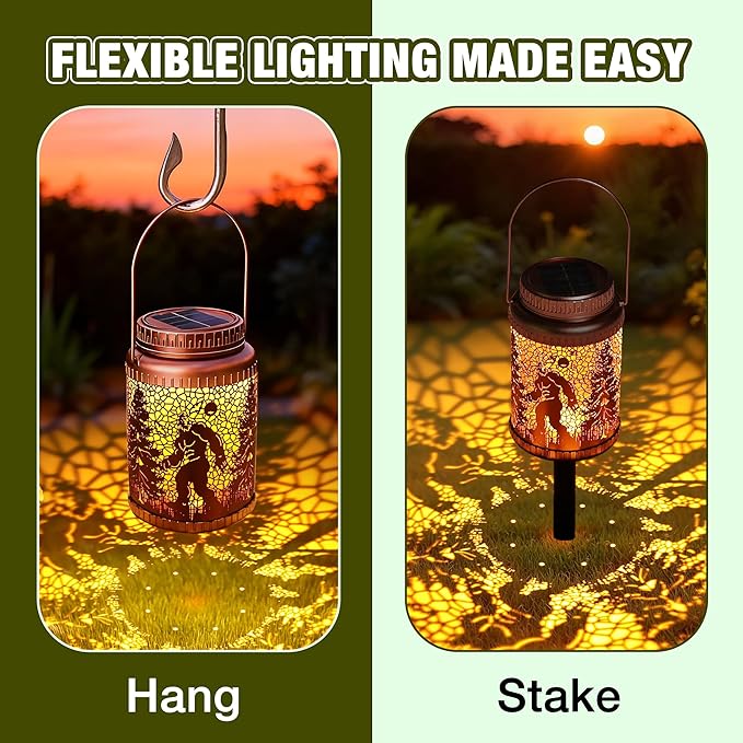 Cooo 2 Pack Solar Lanterns Outdoor Waterproof Bigfoot Sasquatch Christmas Trees Solar Pathway Lights Landscape Path Christmas Gifts for Women Mom Grandma Outdoor Table Lamp Garden Yard Decor-Rose Gold