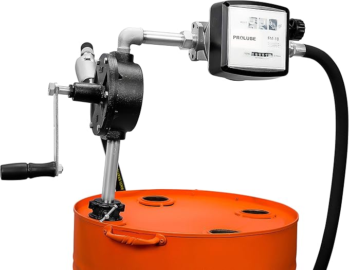 Groz 44087 Rotary Fuel Pump, with Mechanical Diesel Meter, 8' Discharge Hose, Nozzle and Hanger