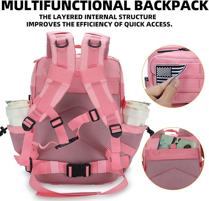 25L Tactical Backpack for Men and Women Military Backpack Small Assault Pack Molle Backpack Bug Out Bag Travel Rucksack Daypack (Pink)