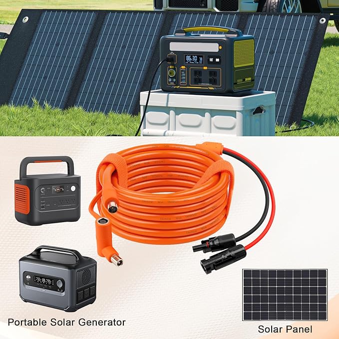 Solar to DC 8mm Charge Extension Cable 30FT,12AWG+14AWG Solar Cable with Solar Panel Connector to DC7909/8020 Compatible with Anker,GZ Yeti,BLUETT,Jackery Portable Power Station