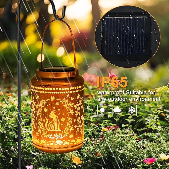 YISITEONE Dog Outdoor Solar Lanterns, Garden Waterproof Metal Hanging Decor Lights for Patio Yard Pathway Lawn Front Porch, Birthday Gardening Dog Lovers Gifts for Women Mom Grandma