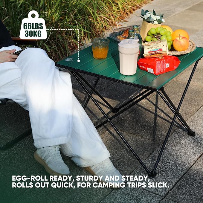 EHHLY Portable Folding Camping Table, Large Compact Aluminum Beach Picnic Table, Lightweight Collapsible Outdoor Camp Tables That Folds & Rolls Up, Beach Gear Essentials Camp Accessories, Sylvan Green