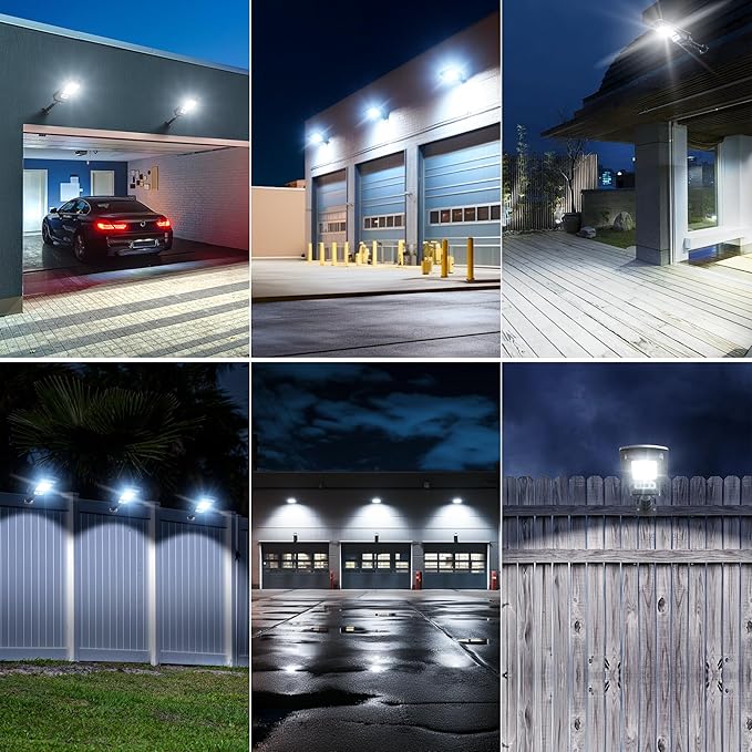 Solar Lights Outdoor, IP66 Waterproof Motion Sensor Powered Solar Street Light, 6500K Dusk to Dawn LED Flood Light with Remote Control, Commercial Area Lighting for Yard Parking Lot (2 Pack)